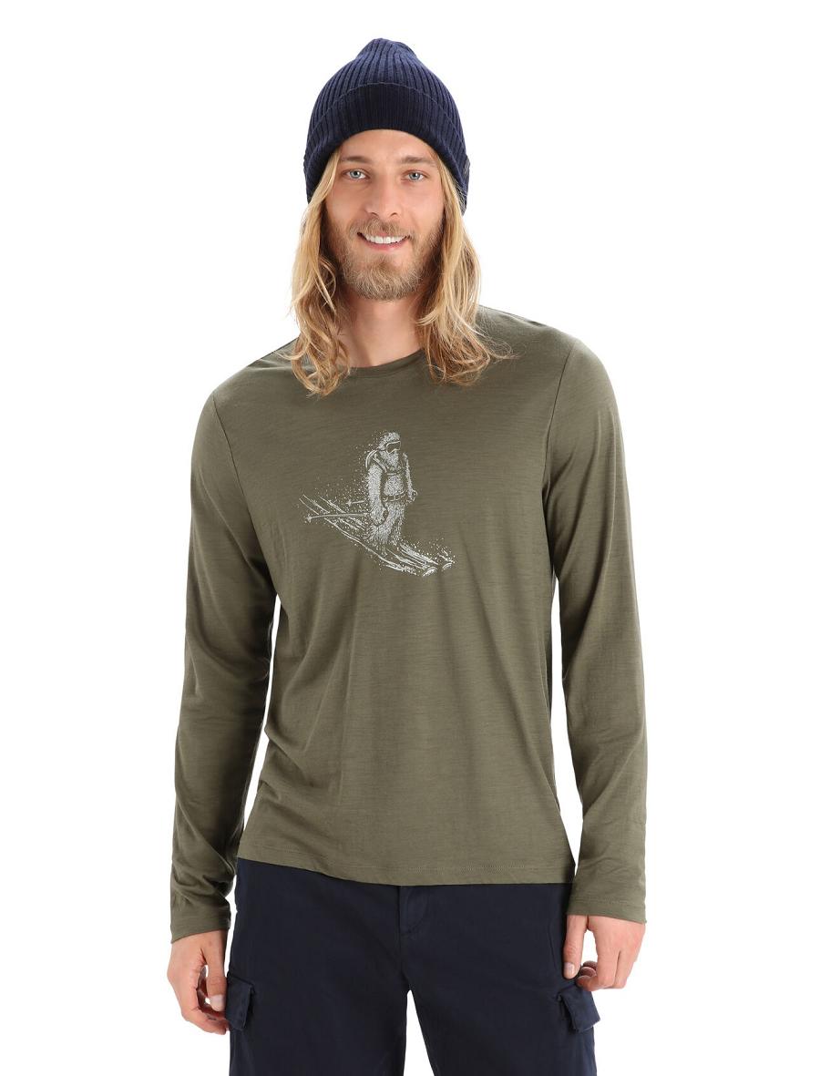 Long Sleeve Icebreaker Merino Tech Lite II T-Shirt Skiing Yeti Homme Vert Olive | FR 1226SGLO